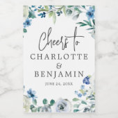 Chic Blauw Bloemen Tuin Huwelijk Custom Mini Wijn Etiket (Enkel label)