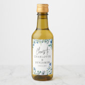 Chic Blauw Bloemen Tuin Huwelijk Custom Mini Wijn Etiket (Voorkant)