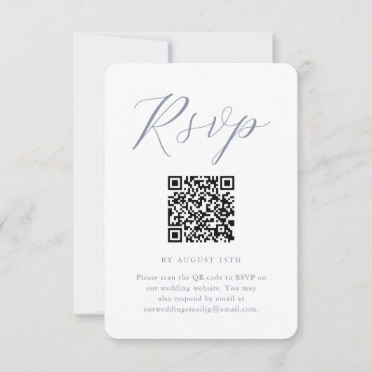 Chic Blauw en Wit Trouwen RSVP met QR-code (Voorkant)