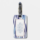 Chic-blauw en wit waterverf ikatroon bagagelabel (Achterkant verticaal)