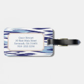 Chic-blauw en wit waterverf ikatroon bagagelabel (Achterkant horizontaal)