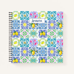 Chic Blauw Geel Siciliaans Majolica Tegelpatroon Notitieboek