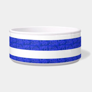 Chic Blauw Geometrische Strepen Keramische Pet Bow Voerbakje
