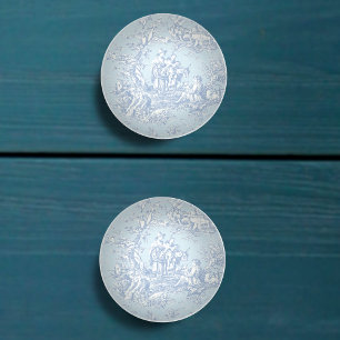 Chic blauw grijs toile de jouy bedrukt keramische knop