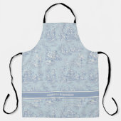 Chic  blauw grijs toile de jouy bedrukt schort (Voorkant)