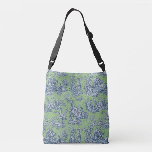 Chic  blauw groen toile de jouy bedrukt crossbody tas (Achterkant)