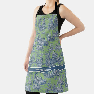 Chic  blauw groen toile de jouy bedrukt schort
