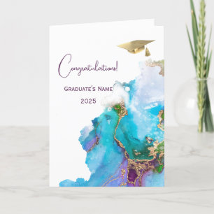 Chic Blauw Paarse Goud Abstract Afstuderen Kaart