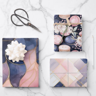 Chic Blauw Roze Abstract Inpakpapier Vel