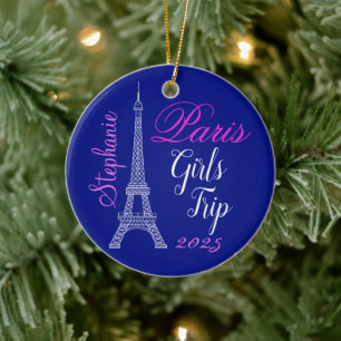 Chic Blauw Roze Parijs Eiffeltoren Meisjes Trip Keramisch Ornament