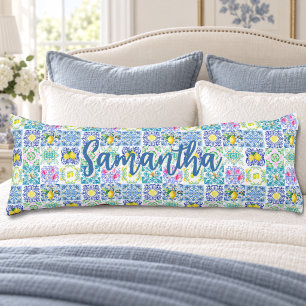 Chic Blauw Siciliaans Amalfi Majolica Tegelpatroon Lichaamskussen