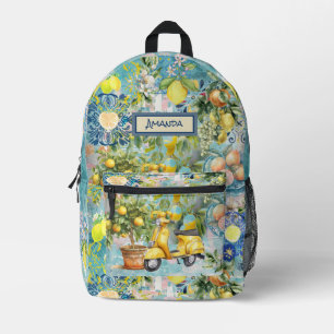 Chic blauw Siciliaanse citrus collage bloemige teg Bedrukte Rugzak