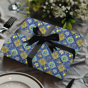 Chic blauw teal mediterraan Siciliaans citrus Cadeaupapier