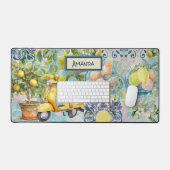 Chic blauw turquoise Siciliaanse citrus collage bl Bureaumat (Keyboard & Muis)