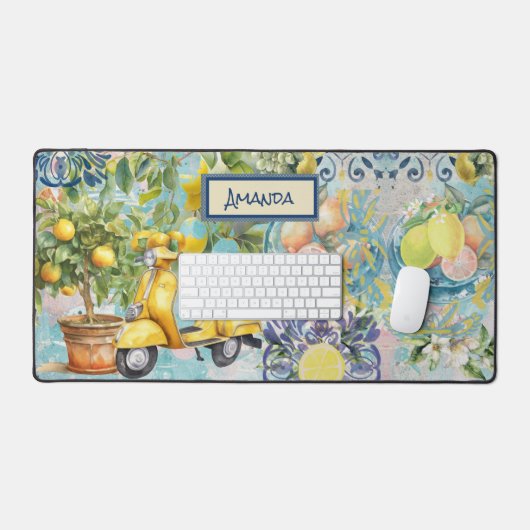 Chic blauw turquoise Siciliaanse citrus collage bl Bureaumat (Keyboard & Muis)