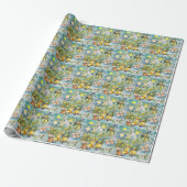 Chic blauw turquoise Siciliaanse citrus collage bl Cadeaupapier (Uitgerold)