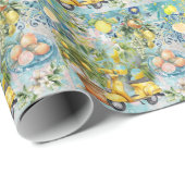 Chic blauw turquoise Siciliaanse citrus collage bl Cadeaupapier (Rol Hoek)