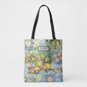Chic blauw turquoise Siciliaanse citrus collage bl Draagtas (Voorkant)