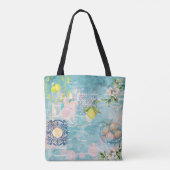 Chic blauw turquoise Siciliaanse citrus collage bl Draagtas (Achterkant)
