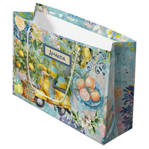 Chic blauw turquoise Siciliaanse citrus collage bl Groot Cadeauzakje