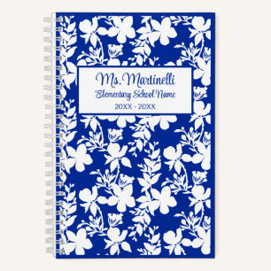 Chic Blauw Wit Bloemen   academisch jaar Notitieboek