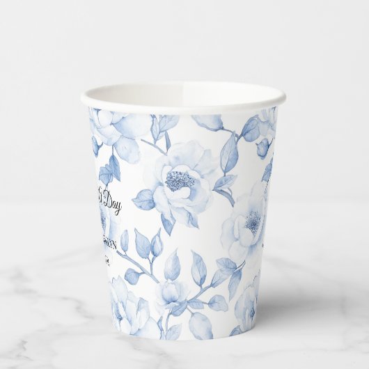 Chic Blauw Wit Bloemen Huwelijk Papieren Bekers (Links)