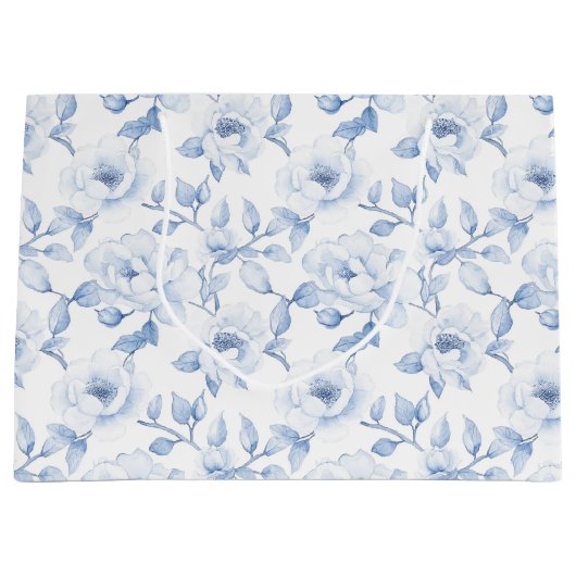 Chic Blauw Wit Bloemen Vrijgezellenfeest Groot Cadeauzakje (Voorkant)