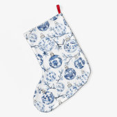 Chic Blauw Wit Kerst Ornamenten Grote Kerstsok (Achterkant (Hangend))