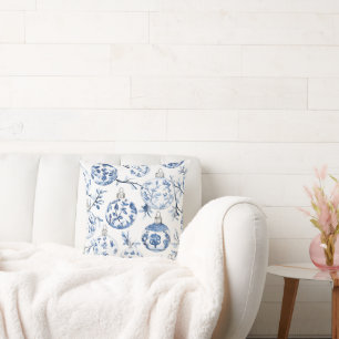 Chic Blauw Wit Kerst Ornamenten Kussen