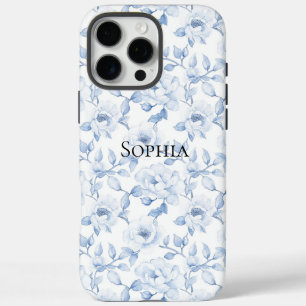 Chic Blauw Witte Bloemen iPhone 16 Pro Max Hoesje