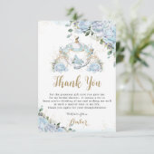 Chic Blauwe Rozen Prinsessen Koets Bruidsdouche Bedankkaart (Staand voorkant)