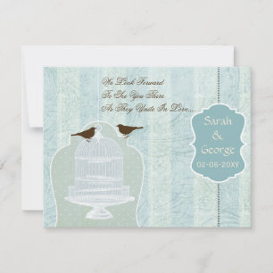 Chic blauwe vogelkooi, liefdesvogels RSVP Kaartje
