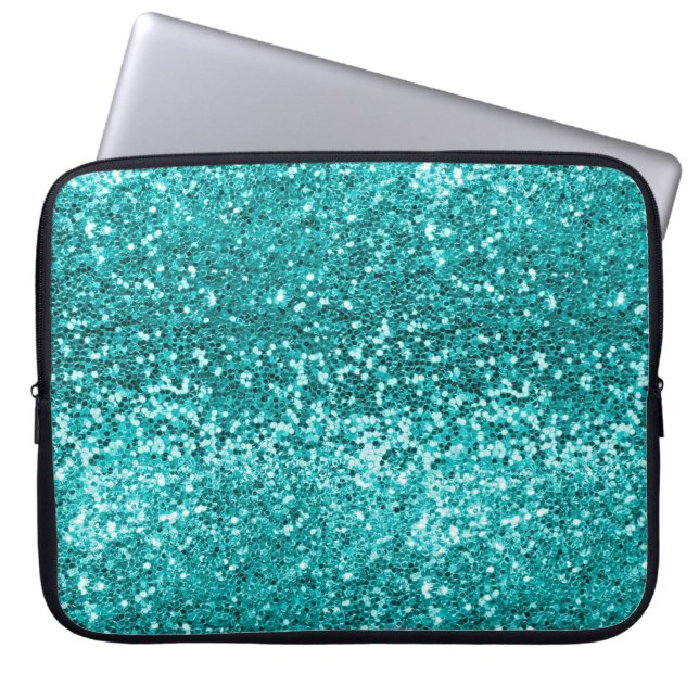 Chic Blauwgroen Aqua Turquoise Glitter Sparkle Laptop Sleeve (Voorkant)