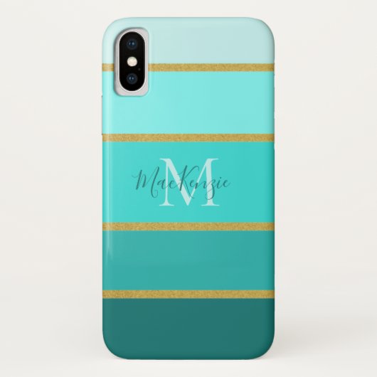 Chic Blauwgroen Blauw Groene Stripes Patroon met N Case-Mate iPhone Case (Achterkant)
