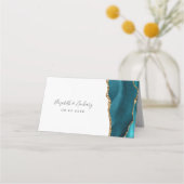 Chic Blauwgroen Blue Gold Agate Wedding Table (Achterkant)