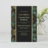 Chic Blauwgroen Botanical Birthday Invitation Kaart (Staand voorkant)