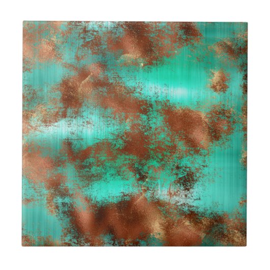 Chic Blauwgroen Copper Boho Tegeltje (Voorkant)