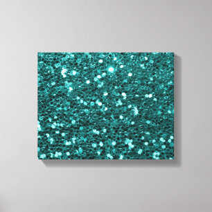 Chic Blauwgroen Faux Glitter Canvas Afdruk