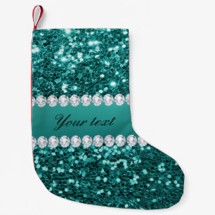 Chic Blauwgroen Faux Glitter en Diamonds Kleine Kerstsok