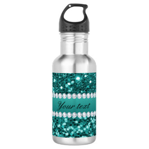 Chic Blauwgroen Faux Glitter en Diamonds Waterfles
