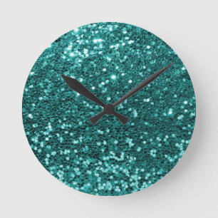 Chic Blauwgroen Faux Glitter Ronde Klok