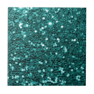 Chic Blauwgroen Faux Glitter Tegeltje