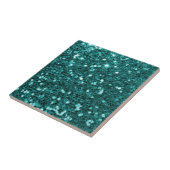 Chic Blauwgroen Faux Glitter Tegeltje (Zijkant)