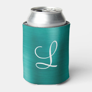 Chic Blauwgroen geborsteld metaal wit monogram Blikjeskoeler