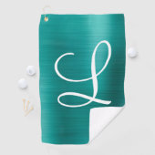 Chic Blauwgroen geborsteld metaal wit monogram Golfhanddoek (Insitu)