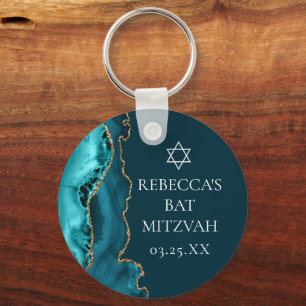 Chic Blauwgroen Gold Agate Bat Mitzvah Party Sleutelhanger