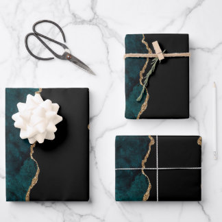 Chic Blauwgroen Gold Glitter Agate Abstract Wrappi Inpakpapier Vel