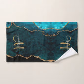 Chic Blauwgroen Gold Glitter Agate Custom Monogram Bad Handdoek (Handdoek)