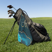 Chic Blauwgroen Gold Glitter Agate Custom Monogram Golfhanddoek (Groen)