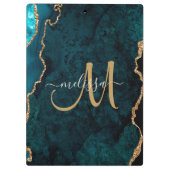 Chic Blauwgroen Gold Glitter Agate Custom Monogram Klembord (Achterkant)